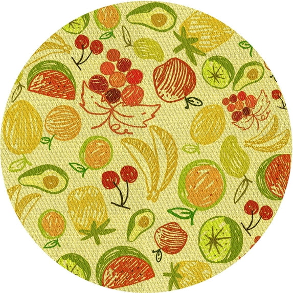 Ahgly Company Indoor Round Patterned Bold Yellow Area Rugs, 8' Round