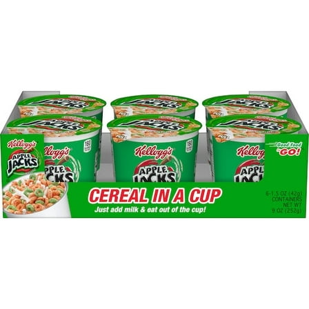 Kellogg’s Apple Jacks Cereal Cups, 6 Count, 1.5 oz Each