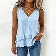 thumbnail image 5 of cocolona Summer Linen Tank Tops for Womens V Neck Sleeveless Asymmetrical Ruffle Hem Shirts Trendy Casual Solid Color Blouses, 5 of 6