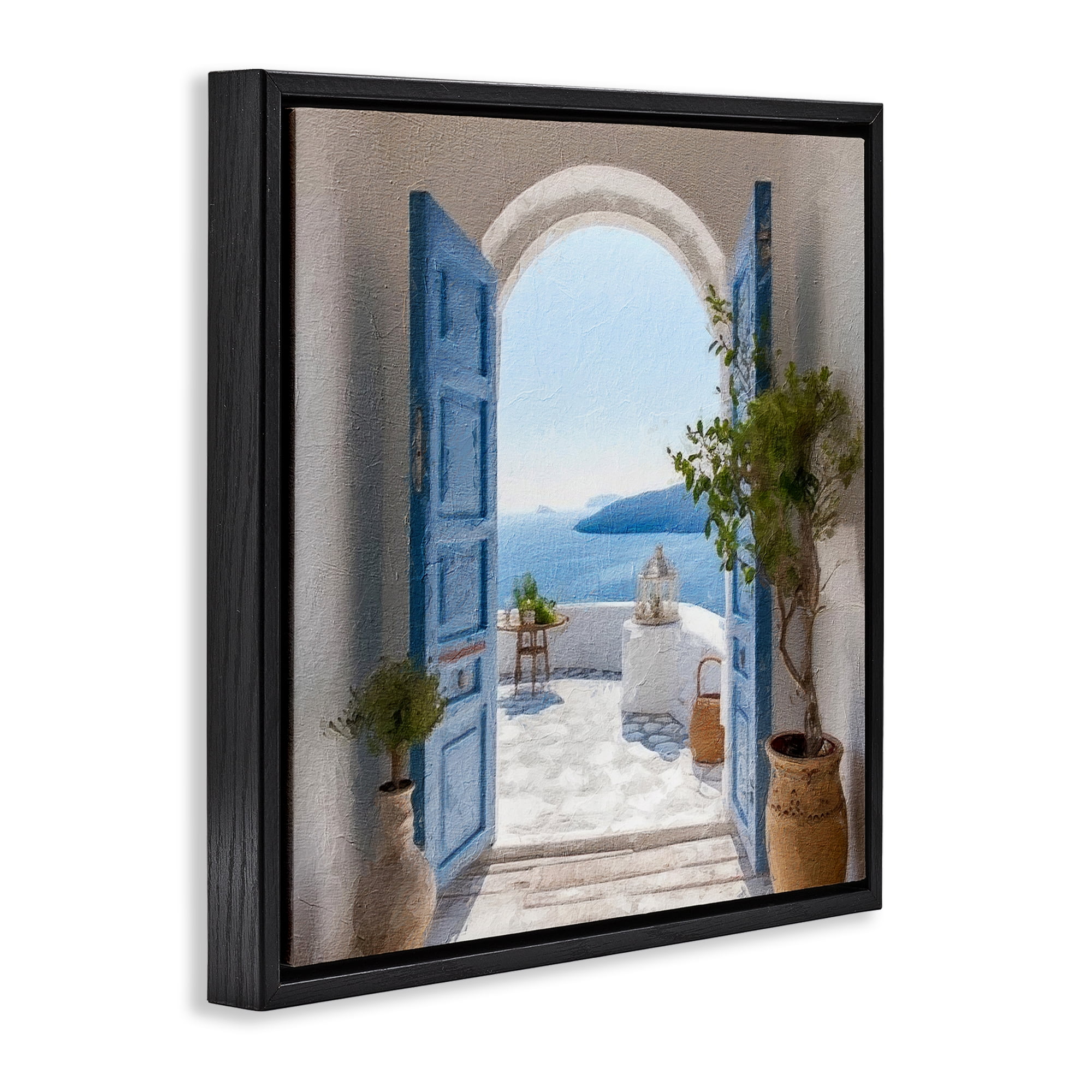Stupell Industries Coastal Doorway to Sea Town & City Painting Black Floater Framed Canvas Art Print Wall Art, 25 x 25