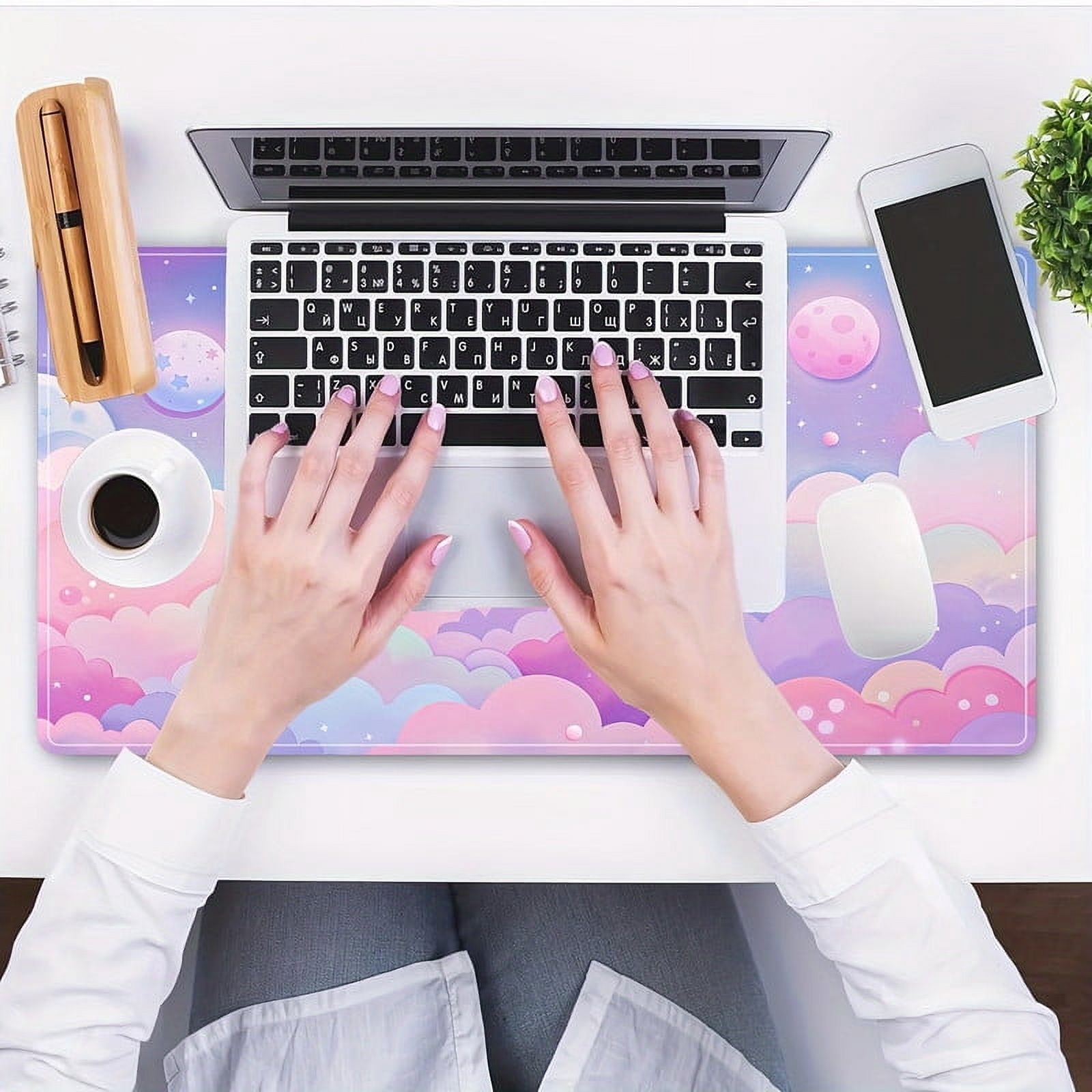 [Extra-Large Waterproof Gaming Mouse Pad] Extra-Large Pastel Cloud Gaming Mouse Pad 31.5x11.8 inch - Waterproof, Non-Slip Desk Mat with Stitched Edges for Office and Home Use