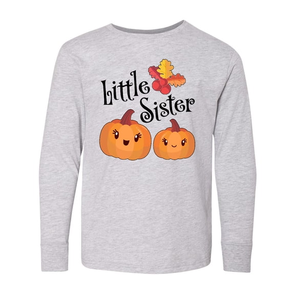 Inktastic Little Sister Pumpkins with Fall Leaves Long Sleeve Youth T-Shirt