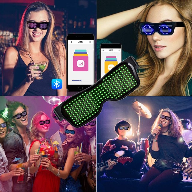 Gafas de fiesta LED, gafas LED Bluetooth con gafas de neón dinámicas, adecuadas para festivales, cumpleaños, Halloween, fiestas de bar LingWen 9024735464082