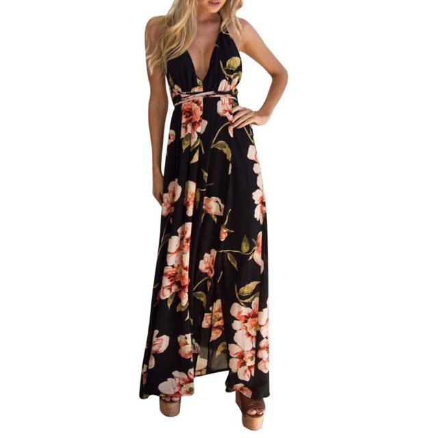 Gibobby Vestidos Casuales para Mujer Vestido de fiesta de noche largo bohemio sexy de verano para mujer Vestido de playa Vestido de verano(Negro,M)