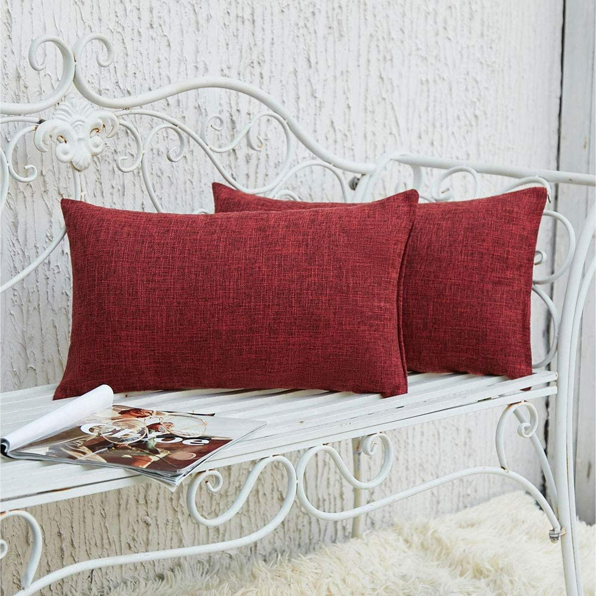 Set of 2 Burgundy Lumbar Pillow Covers Rustic Linen Decorative Throw Pillow Covers 12x20 Inch for Sofa Couch Decoration Walmart