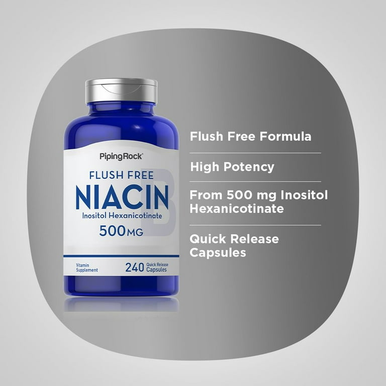 Niacin Flush Free 500mg | 240 Capsules | Vitamin B3 Supplement | Non-GMO,  Gluten Free | By Piping Rock - Walmart.com