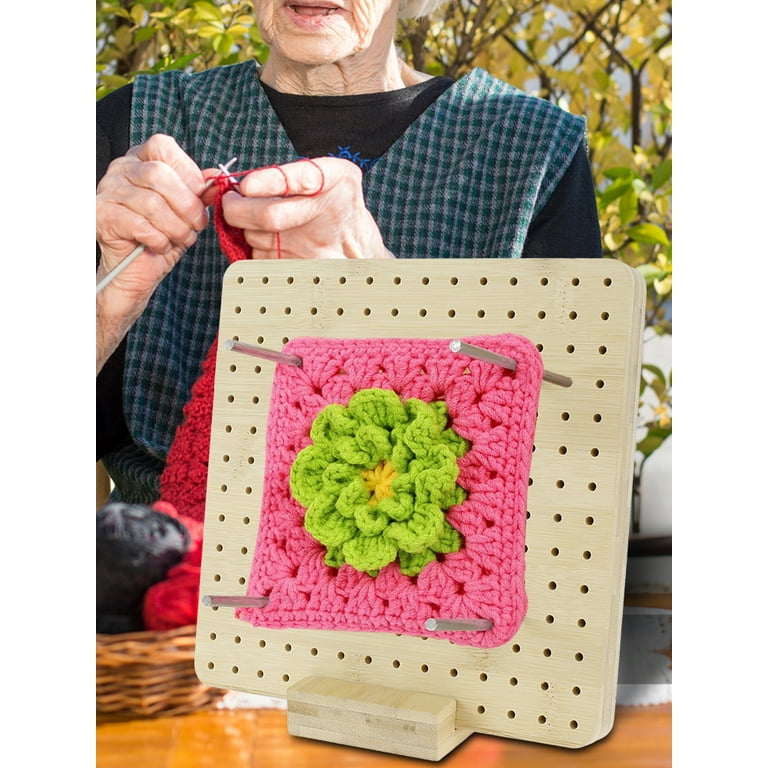 Interlocking Blocking Board with 12 Wools Wooden Knitting Crochet Board  with Base 8 Rod Pins Reusable Granny Squares Crochet Board Portable  Knitting Crochet Board for DIY Gift Craft 7.67in/11.6in 