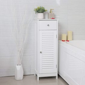Gymax Storage Floor Cabinet Bathroom Organizer Floor Cabinet
