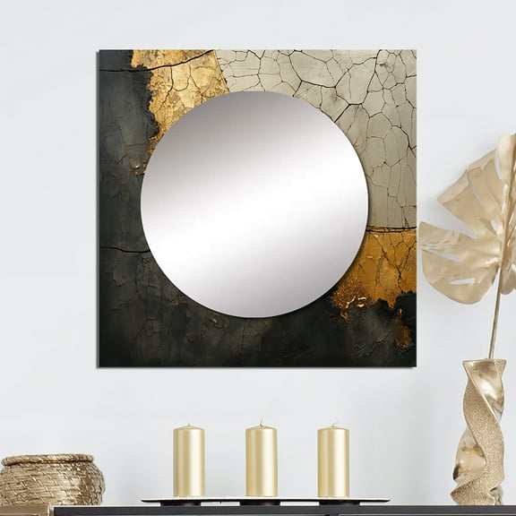 Designart "Adorned Gold And Black Pottery" abstract spirals Square Mirror Wall Decor Modern - Large Black Square Bathroom Mirror - Square Printed Wall Mirror Art