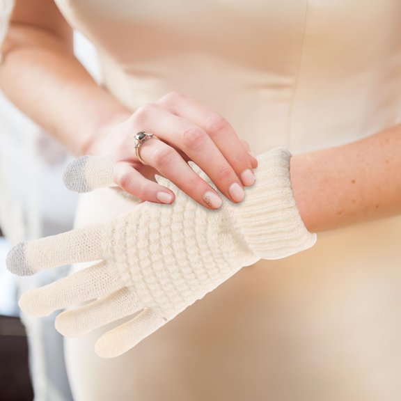 OUNONA Beige Thickened Gloves for Cold Weather Outdoor Use with Touchscreen
