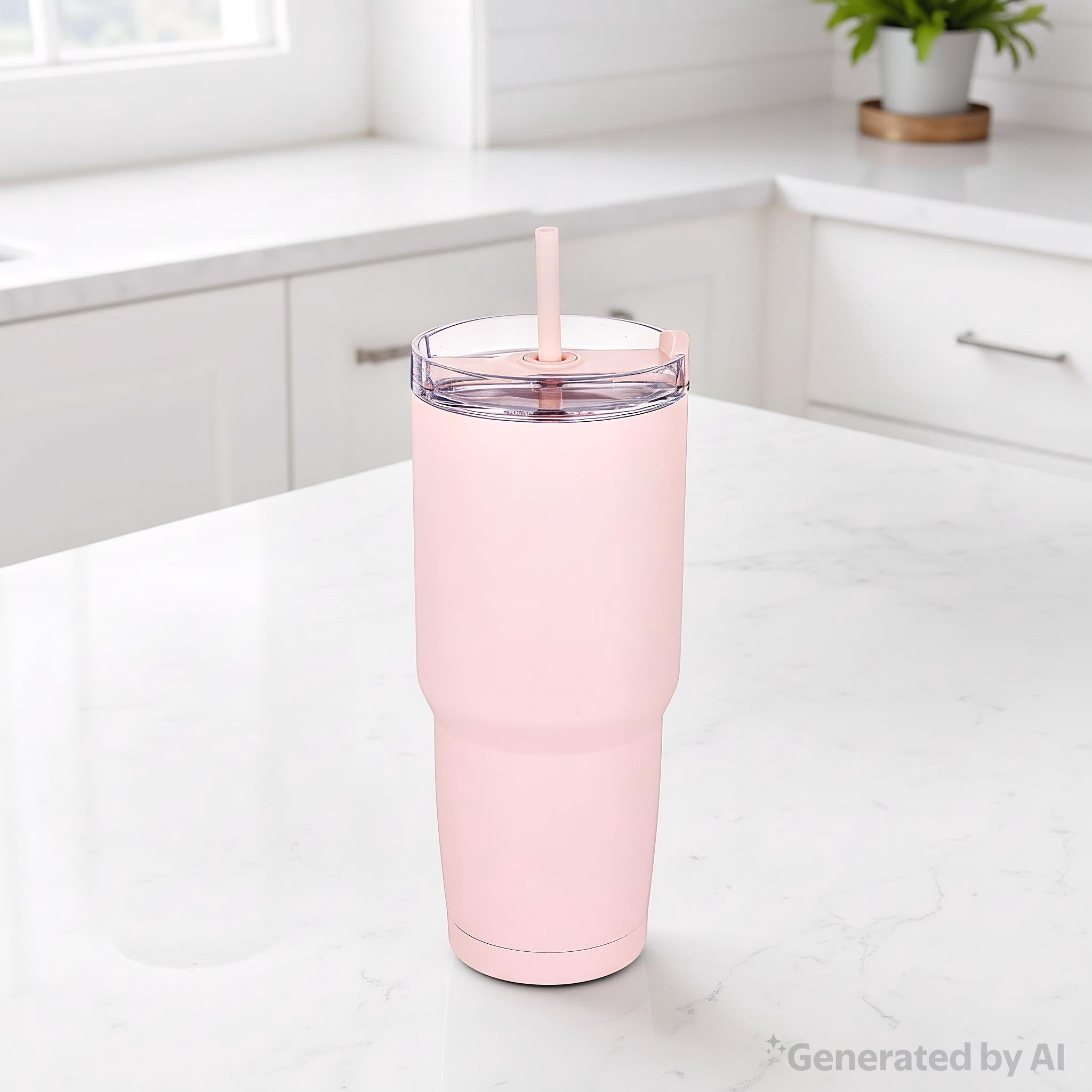 Mainstays  30 fl oz Stainless Steel Tumbler , 2 in 1 Function Lid，Pink Color