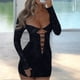 thumbnail image 1 of Falda Vestido ajustado para mujer Vestido de manga larga con cuello redondo Vestido corto sexy Ropa de fiesta Kuymtek Negro L para Mujer, 1 of 9