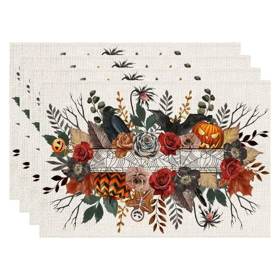MOQIN Halloween Placemats Set of 4 - Seasonal Table Mats for Kitchen Dining Decoration, Spooky Theme Water-Resistant Mats for Holiday Parties and Home Use, 18 x 12 inches