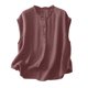 thumbnail image 3 of Mujeres Manga Corta Tops Imitación Lino Cuello Redondo Botón Bolsillo Casual Blusa, 3 of 5