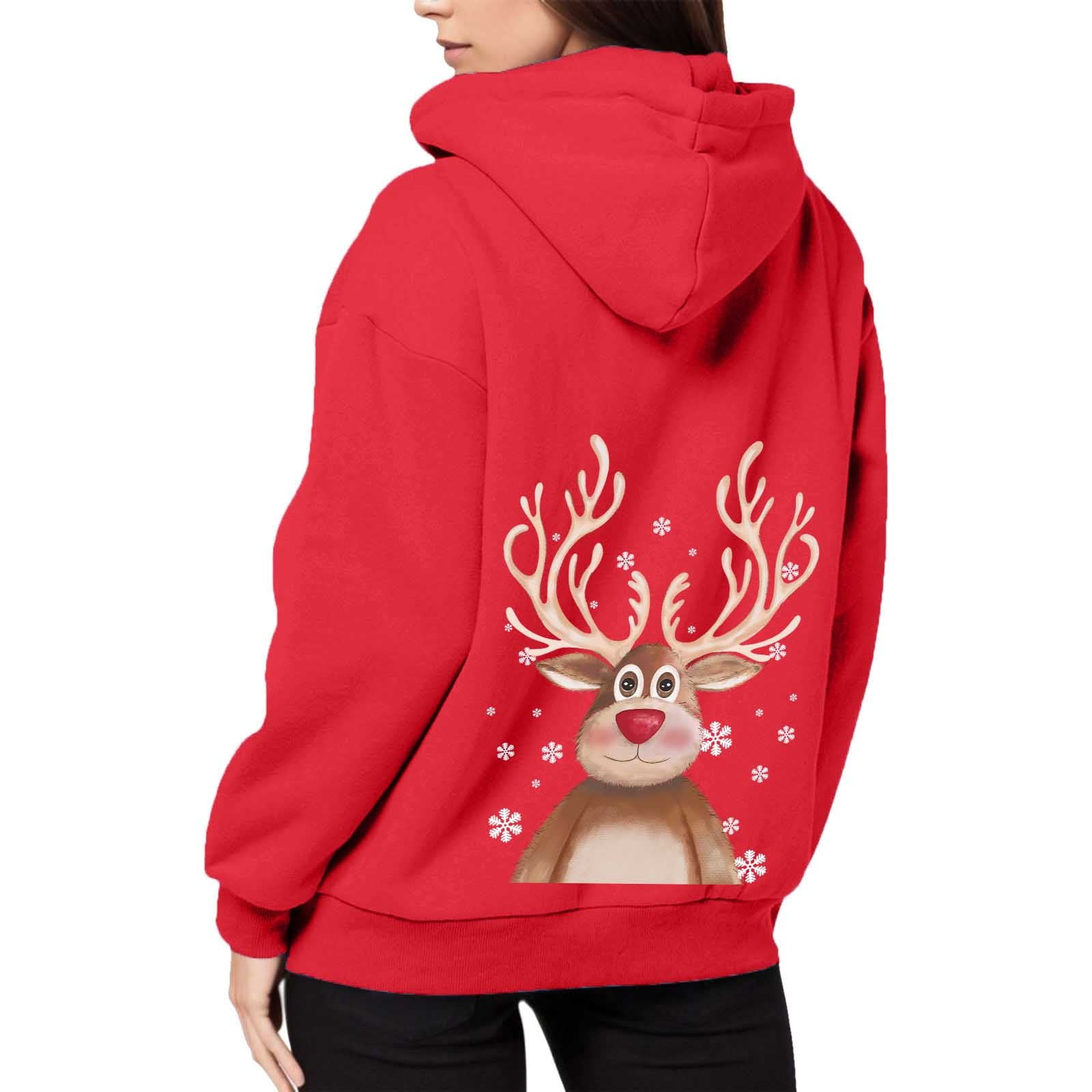 Ugly Christmas Hoodies for Women Zip Up Xmas Graphic Print Fleece Hooded Sweatshirts Funny Holiday Party Casual Jackets