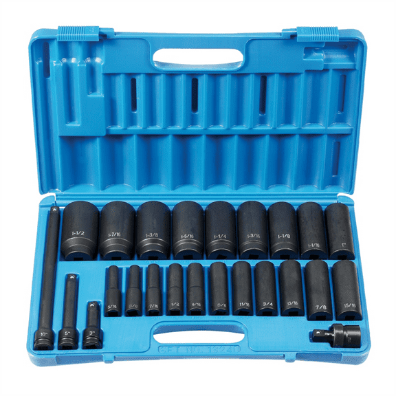 Grey Pneumatic 1324D 24pc 1/2" Drive 6pt Deep Fractional Impact Socket Set