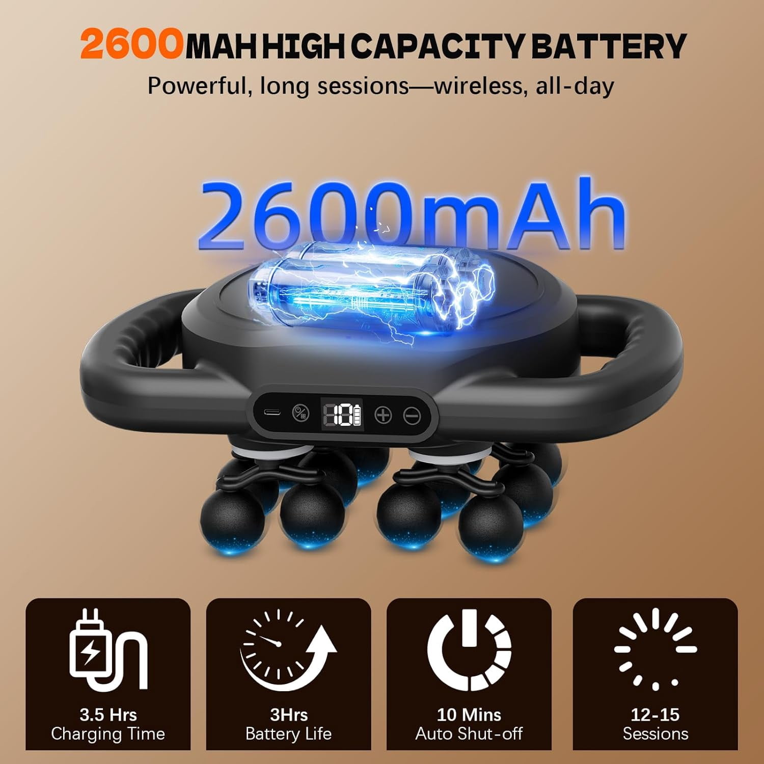 12-Head Deep Tissue Massage Gun with 9 Levels & Modes for Full Body Pain Relief