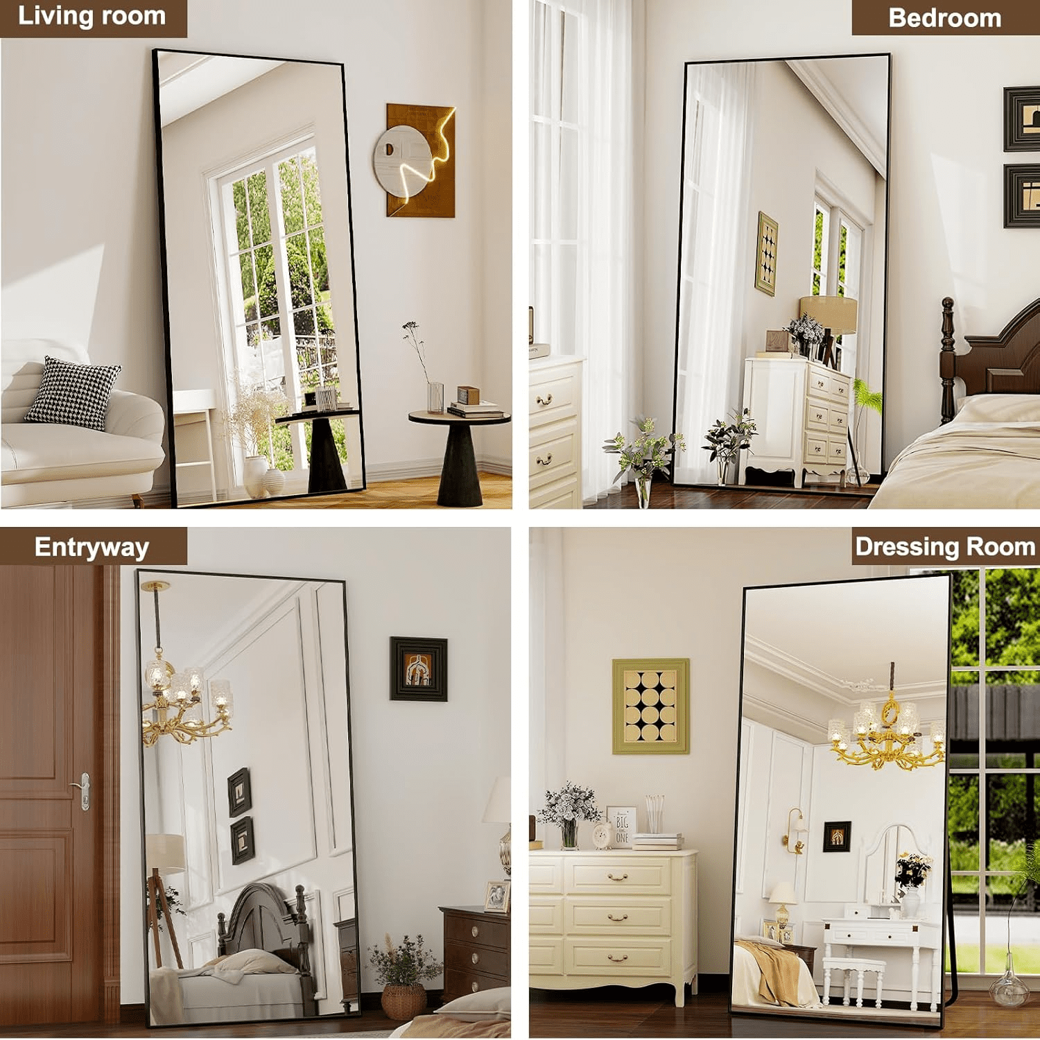 Lumora 76"x34.1" Full Length Floor Mirror Rectangular Freestanding Leaning Wall-Mounted Mirror, Black