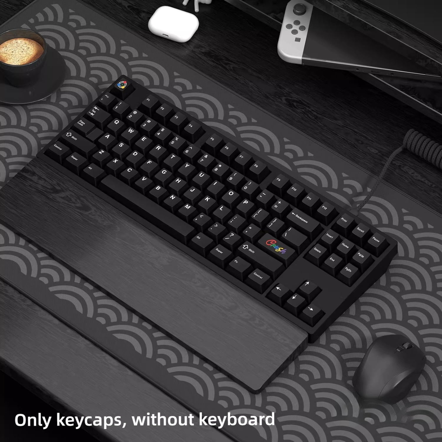 WOB Pure Black Keycaps for Mechanical Keyboards, Cherry Profile 1.7mm PBT Dye-Sublimation Keycaps for Crush87/60/75 Keyboards