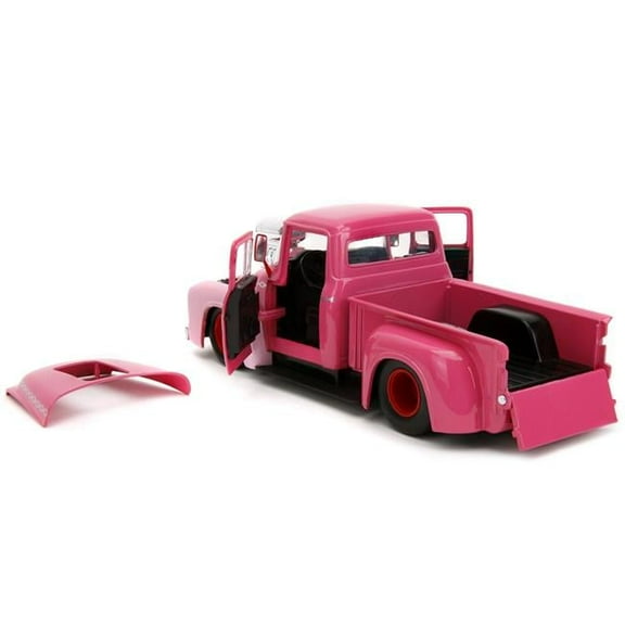 1956 Ford F-100 Pickup Truck Pink with Graphics and Franken Berry Diecast Figure "Franken Berry" "Hollywood Rides" Series 1/24 Diecast Model Car by Jada