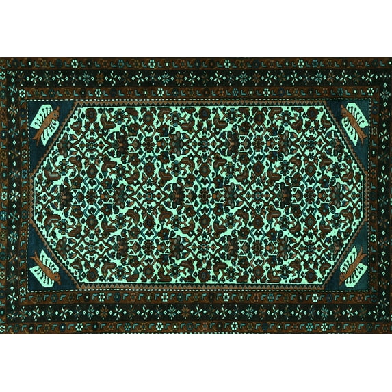 Ahgly Company Indoor Rectangle Persian Turquoise Blue Traditional Area Rugs, 2' x 3'