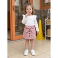 thumbnail image 6 of Loicainy Baby Toddler Girl Fall Outfit 6 12 18 24 Months 2T 3T 4T Solid Ribbed Long Sleeve Tops Floral Skirt with Belt Clothes Set, 6 of 9