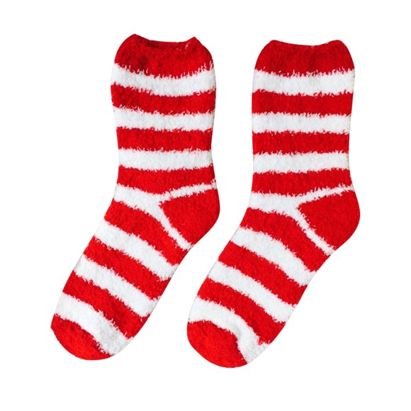 Aboser Funny Socks for Women Christmas Thick Fluffy Socks Soft Warm Fuzzy Socks Casual Striped Cozy Socks Xmas Red Crew Socks for Christmas Gifts