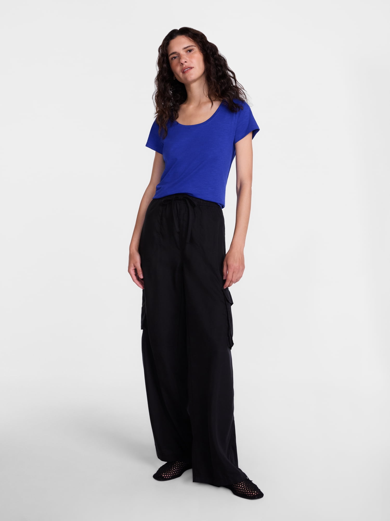 Scenario Women's Scoop Neck Tee with Cap Sleeves, Sizes XS-XXXL