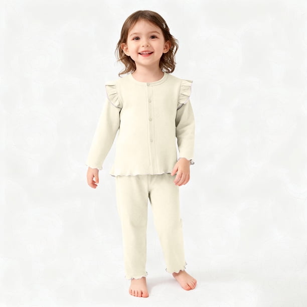 Conjuntos de blusa y camisa de cuello redondo y manga larga para bebé y niña, abrigo de otoño y primavera, blusa de manga acampanada con cuello con volantes y pantalón estilo jersey, conjunto de polié