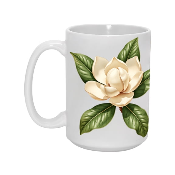15oz Magnolia Ceramic Mug - Elegant & Durable Drinkware for Nature Enthusiasts