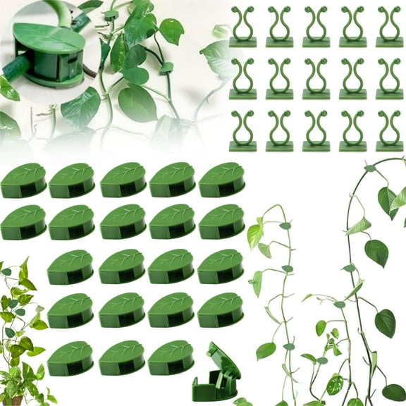 HCZ 100 PCS Plant Climbing Clips, Self Adhesive Leaf Shaped & Invisible Vine Wall Clips with Hooks for Pothos, Trailing Plants, Cable Management