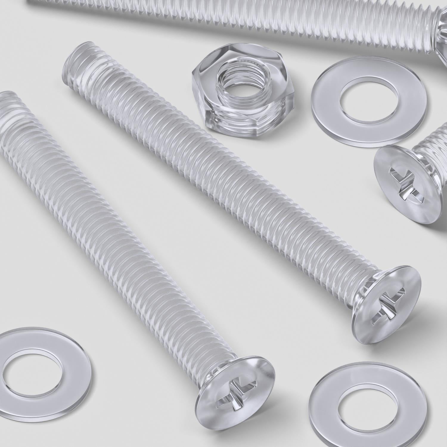 50 x Crosshead Countersunk Screws Nuts and bolts, Transparent Clear Plastic Acrylic, M3 x 25mm - Acrylic Plastic Screws, (3/32 x 1 in)