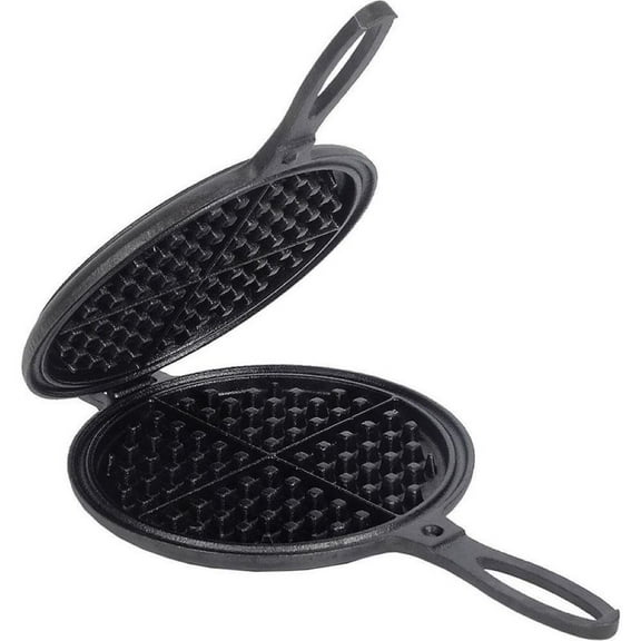 Lehman's Cast Iron Waffle Maker, Hinged Non-Electric Waffle Iron for Stovetop or Grill, 8 Pounds