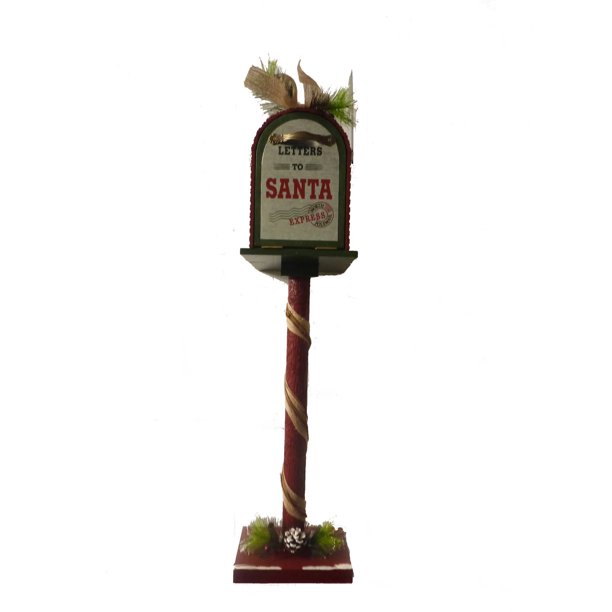 Holiday Time Christmas Decor 23.5" Wooden / Metal Mailbox on Pole