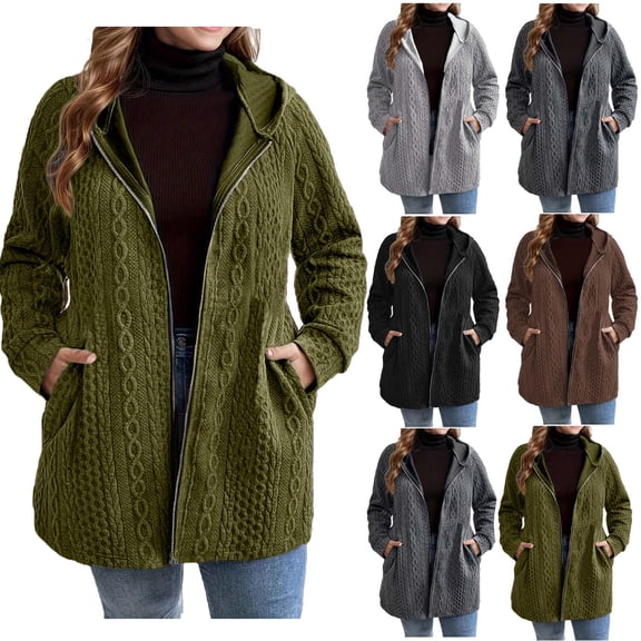 Zip up Hoodie for Women Knit Oversized, Cropped Long Sleeve Sweatshirts Jacket, Fall Winter Fashion Blouses