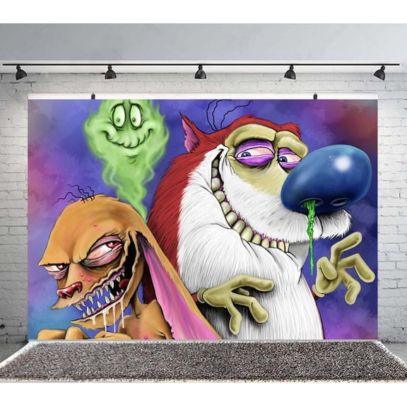 The Ren Anime Stimpy Show Backdrop Banner Party Supplies Poster Movie Theme Background for Photography Kids Birthday Decorations