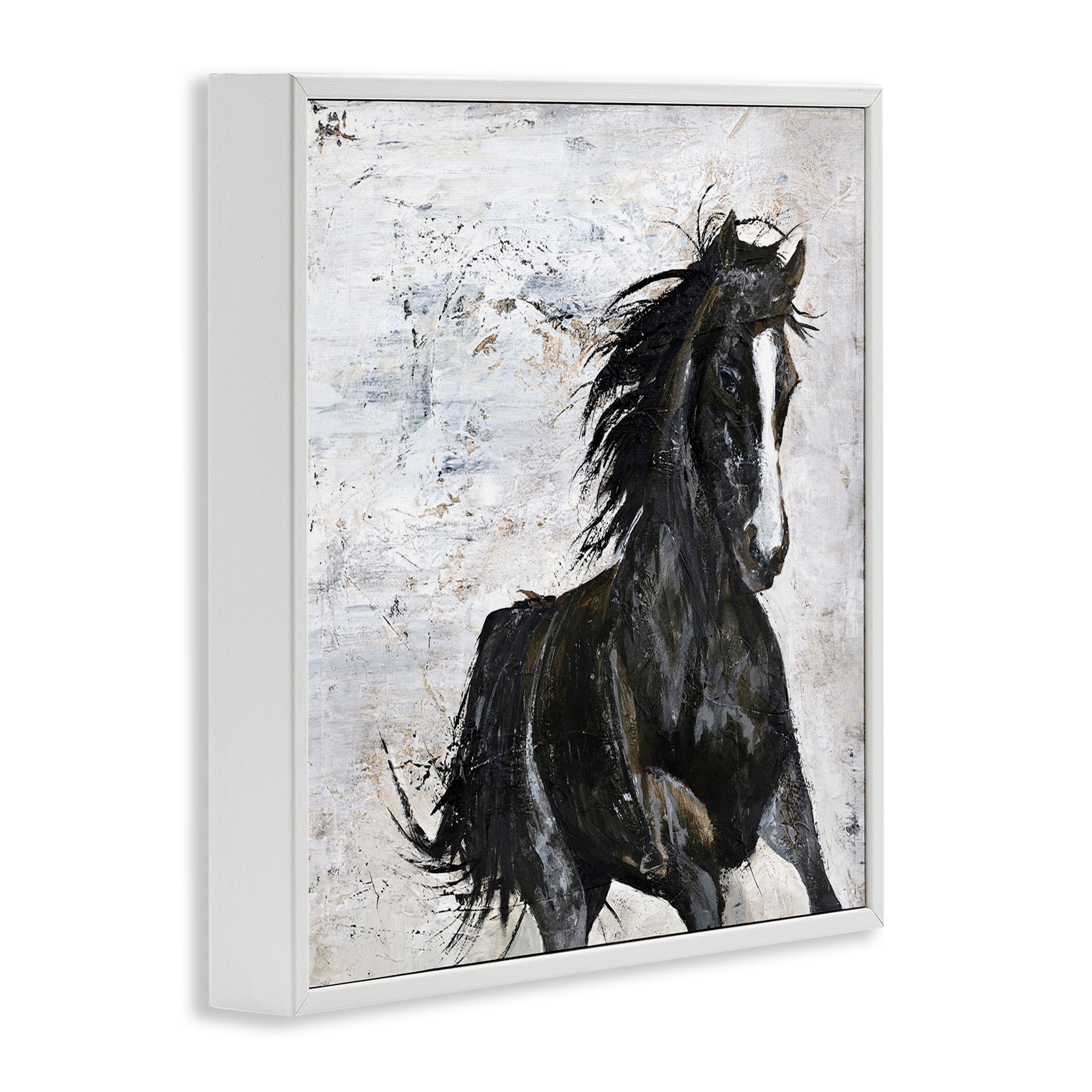 Stupell Industries Wild Black Horse Galloping Animals & Insects Painting White Framed Art Print Wall Art, 17 x 17