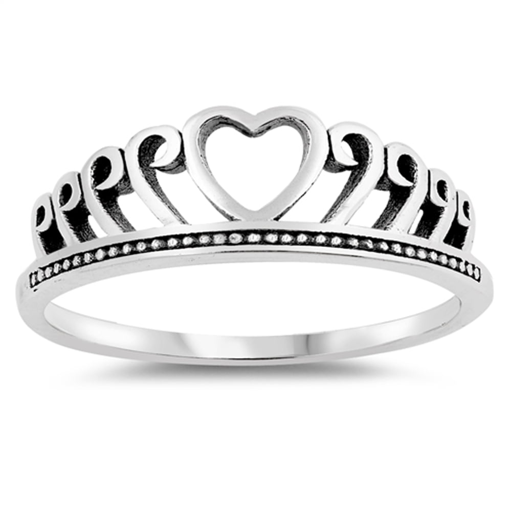 Sac Silver Oxidized Heart Tiara Crown Purity Promise Ring Sterling
