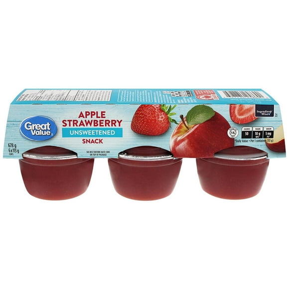 Collation non sucrée aux pommes et aux fraises Great Value 678 g<br>6 x 113 g