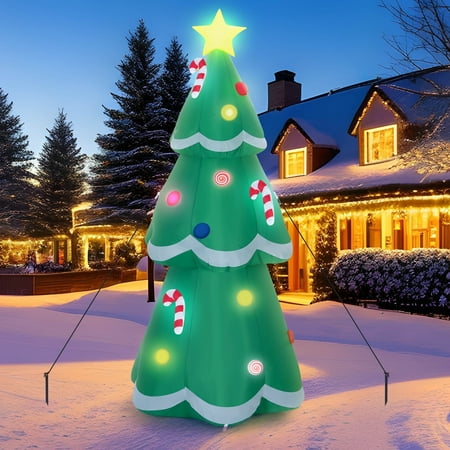 Easoger 7ft Inflatables Christmas Tree, Outdoor LED Lights Fun Blow Up Xmas Decor Suitable for Yard,Garden,Lawn,With Candy Canes And Gift Box