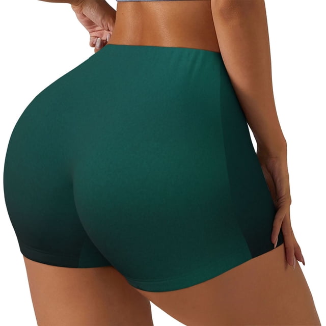 Fotbe Dark teal green Shorts Sin Costuras – Shorts Deportivos de Cintura Alta para Mujer, Elásticos para Gimnasio, Yoga, Running o Ciclismo-Large