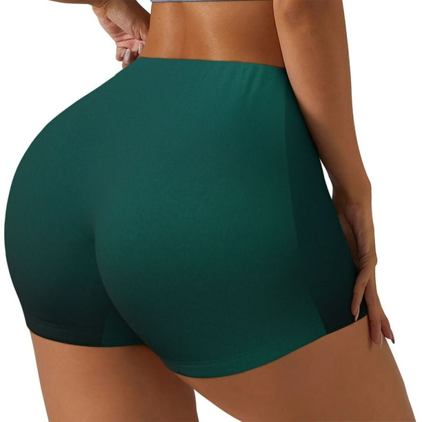 Fotbe Dark teal green Shorts Sin Costuras – Shorts Deportivos de Cintura Alta para Mujer, Elásticos para Gimnasio, Yoga, Running o Ciclismo-X-Large