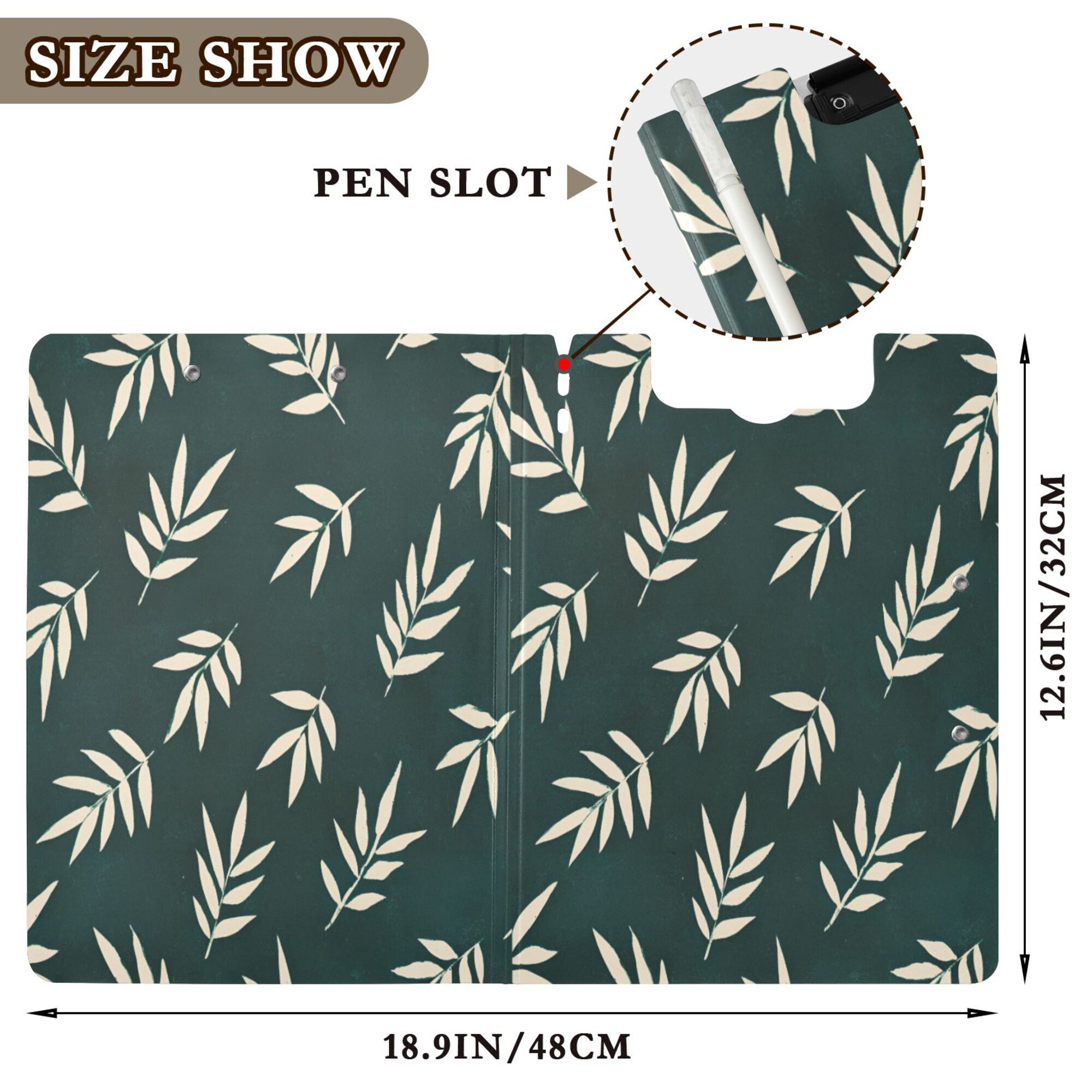 FORMRS A4 Clipboard Folder with Pen Holder Horizontal Foldable School Office Binder, Beige Leaves
