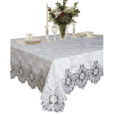 

Elegant Velvet Lace Sheer Floral Deluxe Design Tablecloths - White 54 x 72