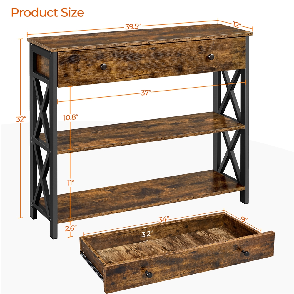 Yaheetech 2-Tier X-Design Wooden Console Table, Rustic Brown photo 4