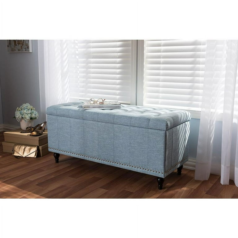 Baxton Studio Kaylee Modern Classic Light Blue Fabric Upholstered Button Tufting Storage Ottoman Bench