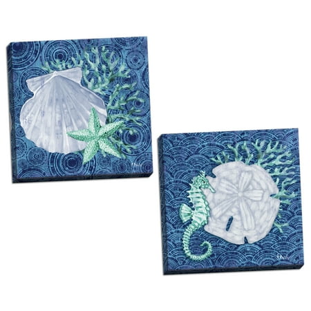 Silverplate Shell - Gango Home Decor Coastal Silverplate Shells I & II by Paul Brent (Ready to Hang); Two 12x12in Hand-Stretched Canvases