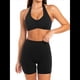 thumbnail image 3 of Conjuntos Entrenamiento para Mujer 2 Piezas,Sujetador Deportivo con Cuello Halter y Arrugas,Pantalones Cortos Ciclista Cintura Alta,Ropa Ejercicio para Gimnasio Yoga Negro L, 3 of 8