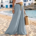 thumbnail image 6 of HAJWOH Women Boho Wide Leg Palazzo Pants, Elastic High Waist Flowy Crinkled Beach Trousers with Matching Belt & Pockets, Lightweight Summer Vacation Loose Fit Pants(Light Blue,S), 6 of 6