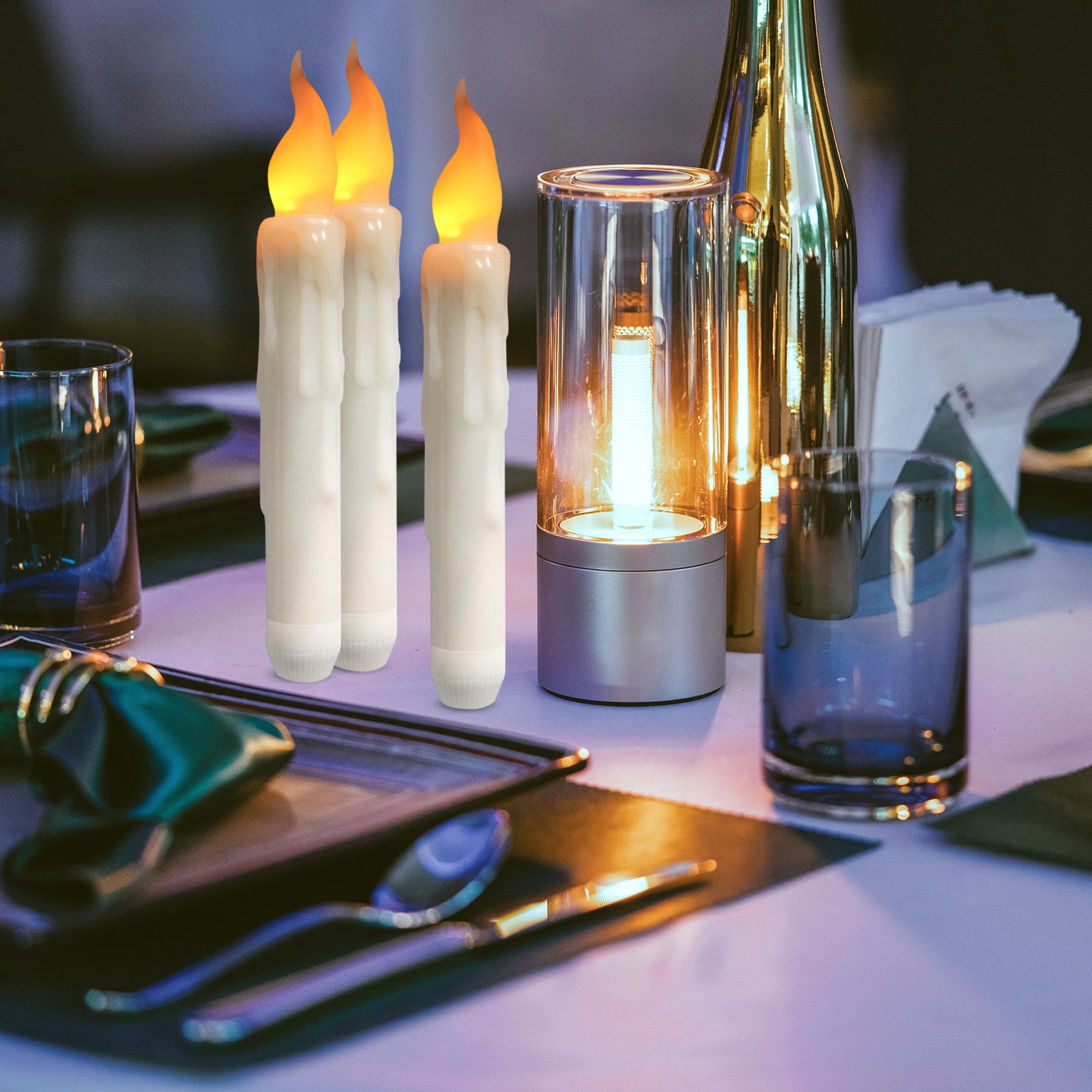 Ivory Flameless Taper Candles 12 Pack, Battery Operated LED Candles, Taper Plastic Candles 3D Wick Lights Dropping Tear with Remote Control with Timer for Home Decor ,Halloween ,Christmas ,Wedding